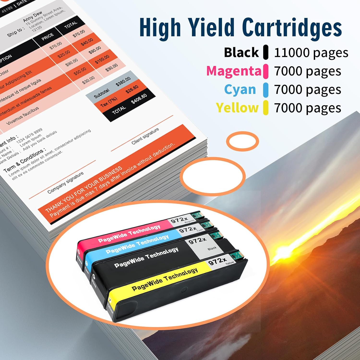 972X Ink Cartridges Replacement for HP 972 X Ink Cartridge, Works with HP Pagewide MFP P57750DW Pro 452dn 452dw 552dw 477dw 577dw Printer 4-Pack, Black & Cyan Magenta Yellow