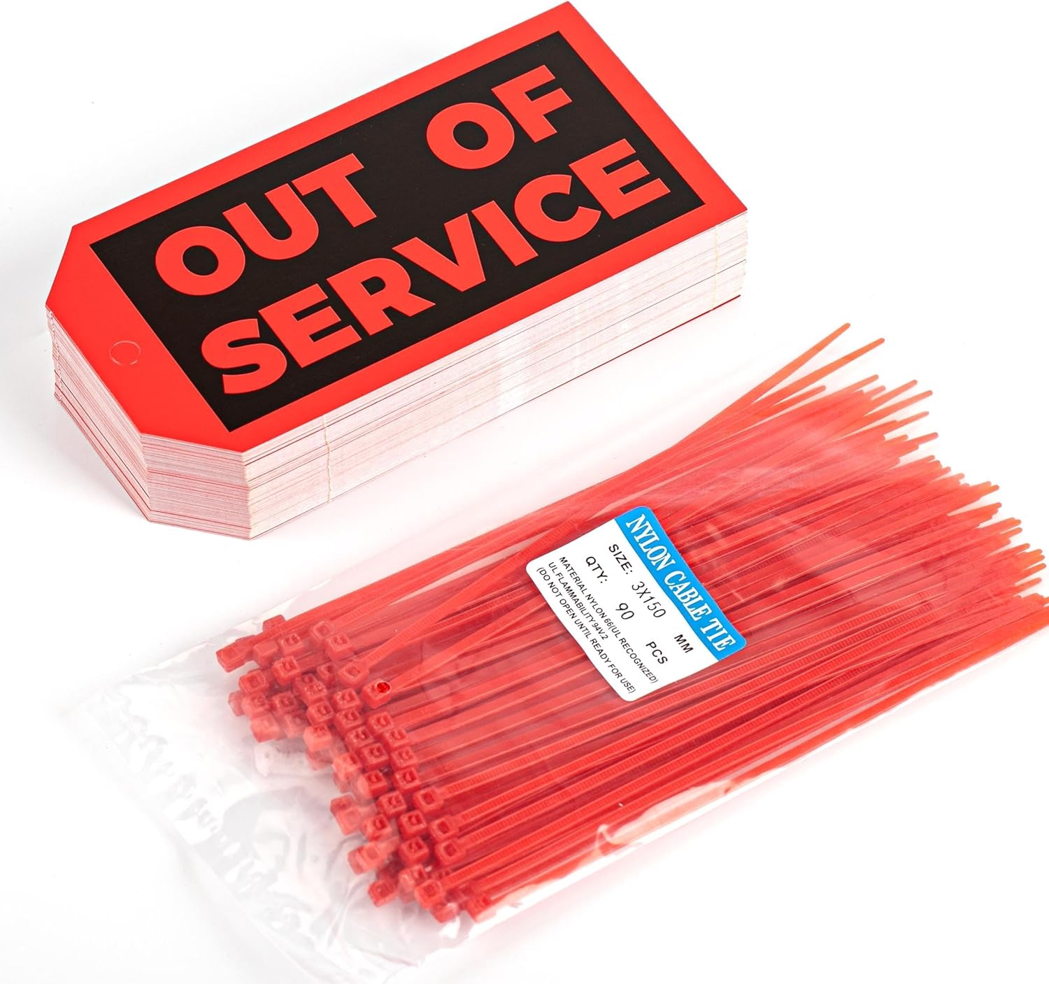 90Sets Out of Service Tags with Adjustable Zip Ties Repair Label for Machine Equipment Inspection Maintenance 5.51 X 2.76inch Red