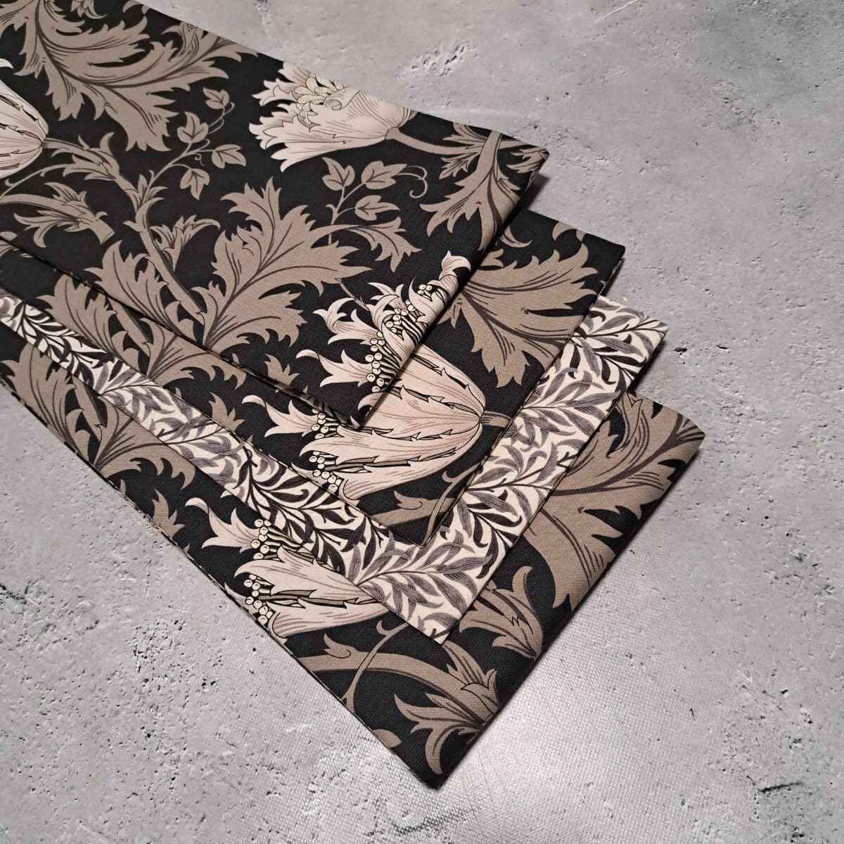 半幅帯 長尺 ウィリアムモリス アネモネ ブラックベース×ウィローボゥ