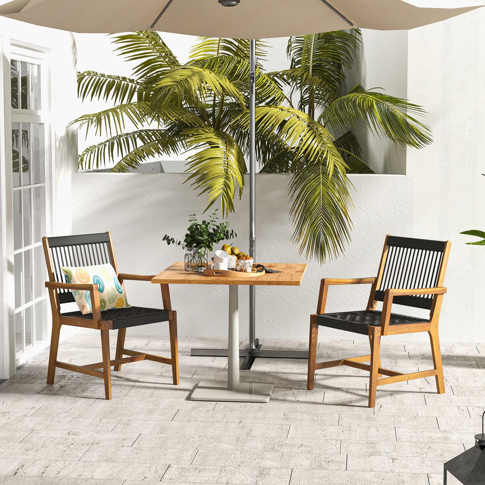 COSTWAY Set 2 Sedie da Giardino in Legno di Acacia Intrecciate | Poltrona da Pranzo per Patio Prato Giardino Portata 160 kg, 57 x 64 x 90 cm