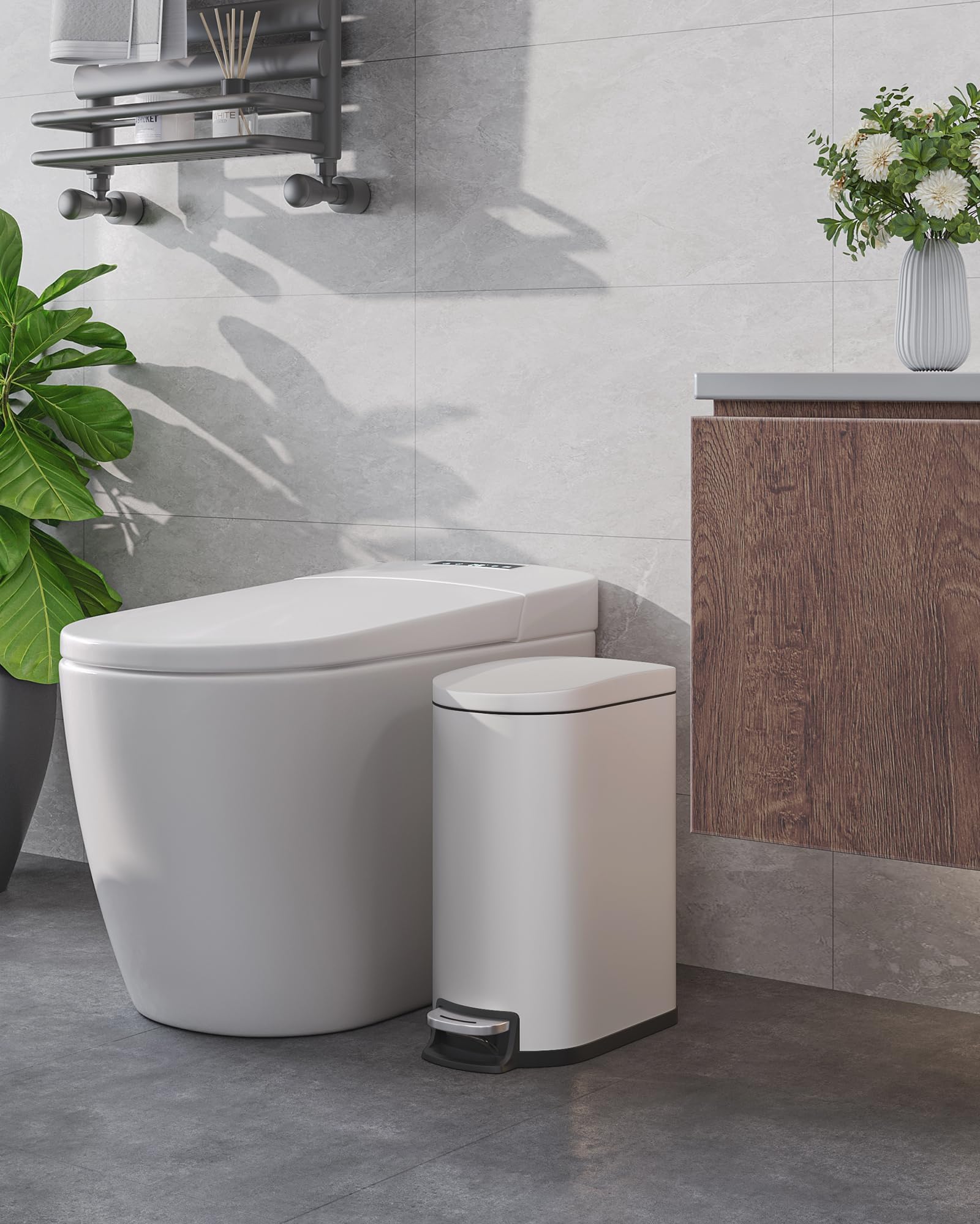 GarveeHome Step-On Kitchen Trash Can 6L, Stainless Steel Rubbish Bin with Soft Close Lid, Fingerprint Resistant, Easy Clean Removable Inner Bucket for Home Office (White-A, 6L)