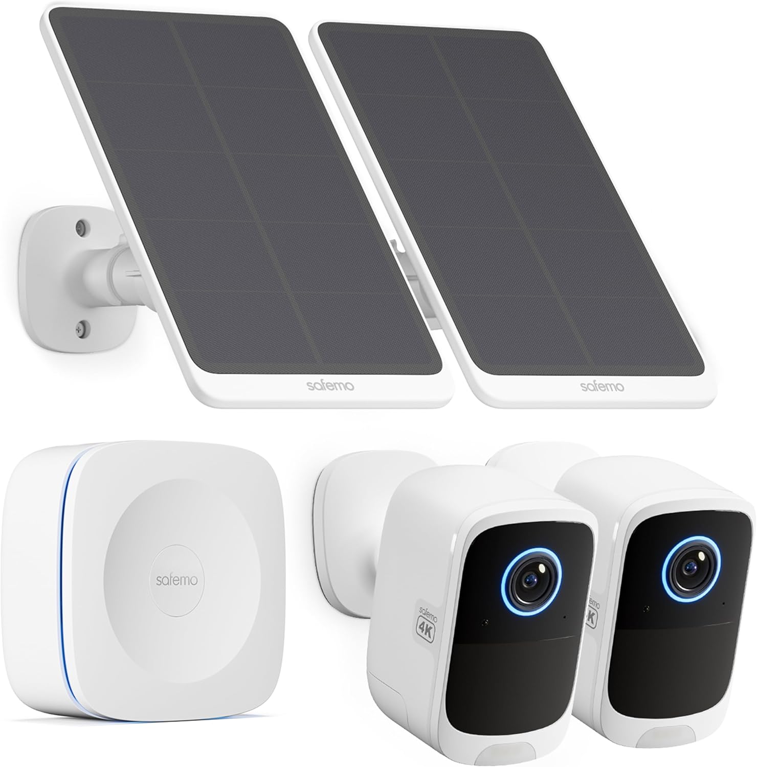 4K Wireless Security Camera Outdoor System, Local AI & Storage, No Monthly Fee, Color Night Vision, 2-Way Talk, Works with Alexa, Spotlight, Siren, 2-Camera & Hub Set P1 with 5W Solar Panels