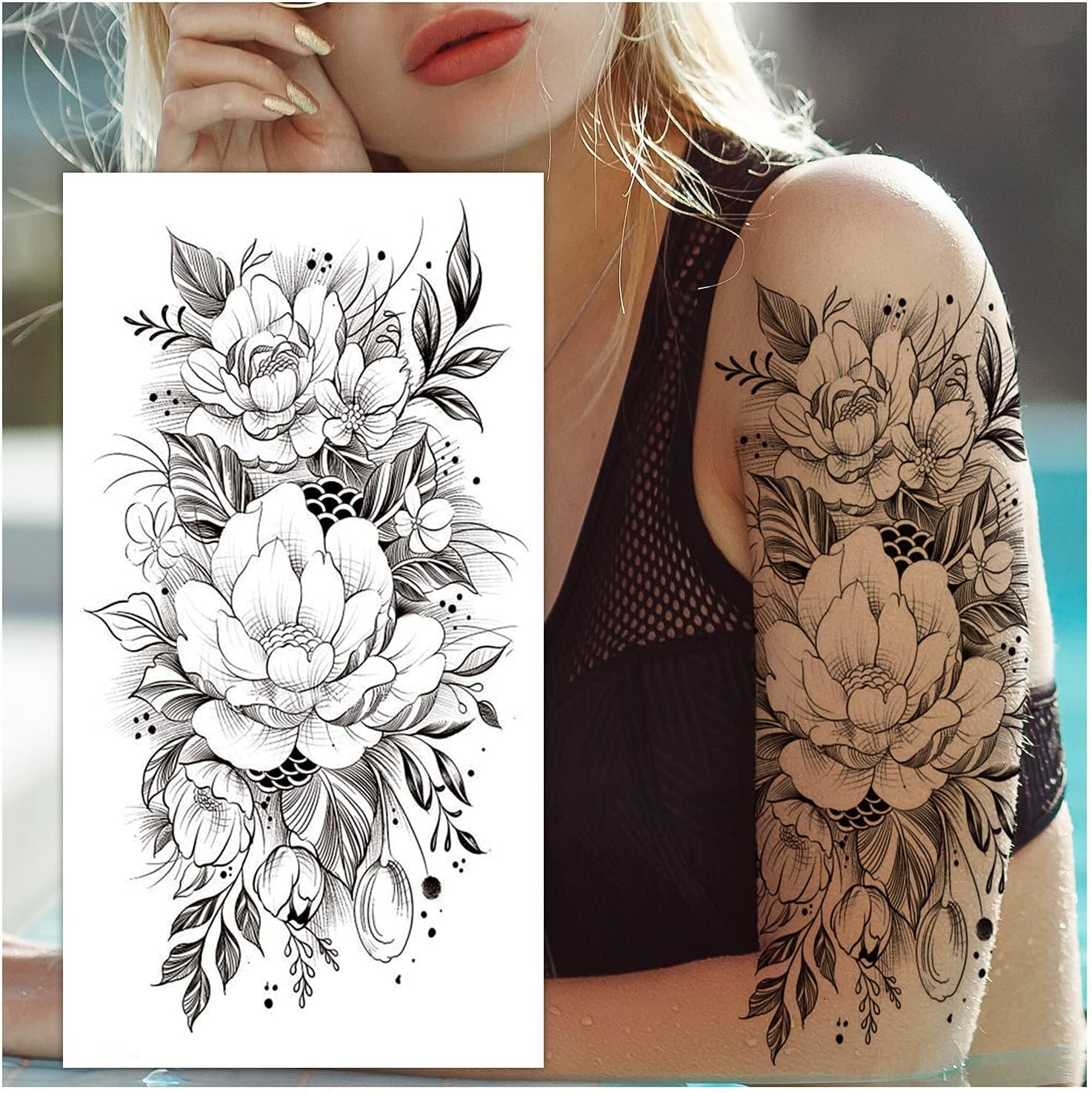 Cerlaza Temporary Tattoos for Women, Fake Flower Tattoos Stickers for Adults, Semi Permanent Half Sleeve Tattoo Body Leg Makeup Waterproof, Flower 3D Butterflies Tatuajes Temporales-12 Sheets