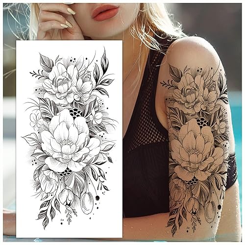 Cerlaza Tatuajes temporales para mujer, calcomanías de tatuajes de flores falsas para adultos, semipermanentes de media manga, tatuaje corporal,