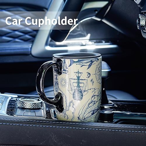 Miniatura 7 de Topadorn Taza de cerámica de porcelana con latte de té, taza de café con caja de regalo, 17 onzas. Taza de viaje con tapa, estilo vintage de