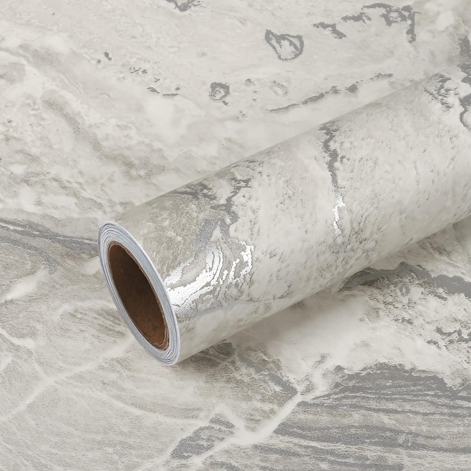 VEELIKE Matte Beige Marble Contact Paper for Countertops with Silver Veins 15.7''x118'' Self Adhesive Marble Countertop Contact Paper Waterproof Marble Wallpaper Peel and Stick Countertops for Kitchen