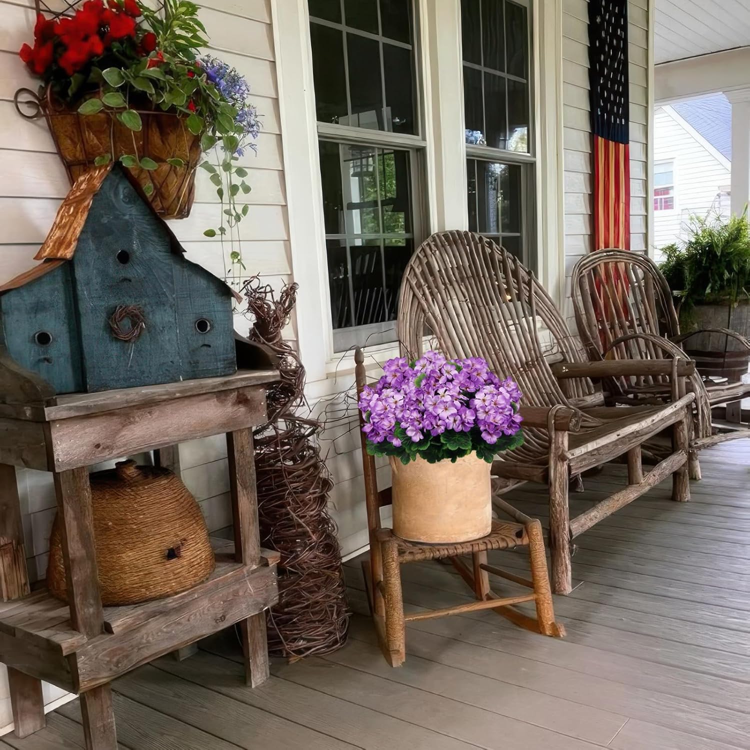 2 Pcs Artificial Geraniums for Outdoors Silk Geranium Flowers Purple Artificial Geranium Bush Faux Flowers for Planter Outside Garden Patio Grave Cemetary Vase Table Centerpiece Indoor Decor - Image 5