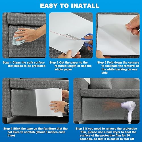 Miniatura 6 de Protector de muebles para gatos, protector de esquina de sofá para gatos, disuasorio de arañazos para muebles, protectores de muebles de arañazos de