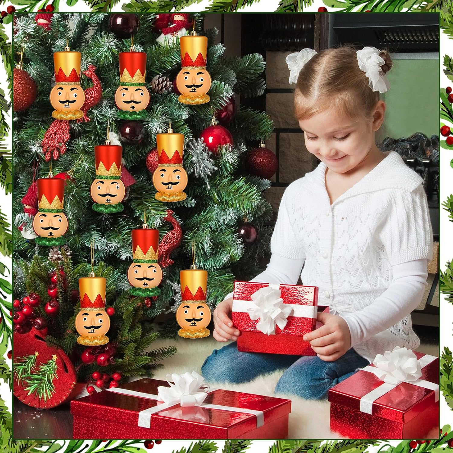 Soulchen 10 Pcs Christmas Nutcracker Ornaments 4 Inch Xmas Nutcracker King Head Decoration Red Green Gold Glittered Hanging Ornaments for Xmas Tree Gift for Holiday Party Supplies Home Decor, 2 Style
