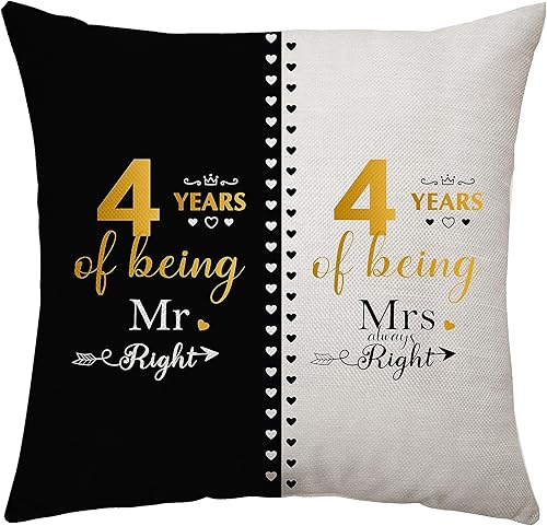Regalos de matrimonio de 4 años para marido, esposa, el mejor regalo de aniversario para parejas, funda de almohada única para señor y señora,