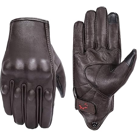 Amazon Com Full Finger Leather Motorcycle Gloves Touchscreen Goat Skin Brown Motorbike Riding Gloves L Brown Non Perforated Automotive