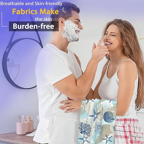 Miniatura 5 de BIGXIUKA Coastal Beach - Juego de 2 toallas de mano de playa con diseño de estrella de mar y coral, toallas de baño suaves decorativas para baño,