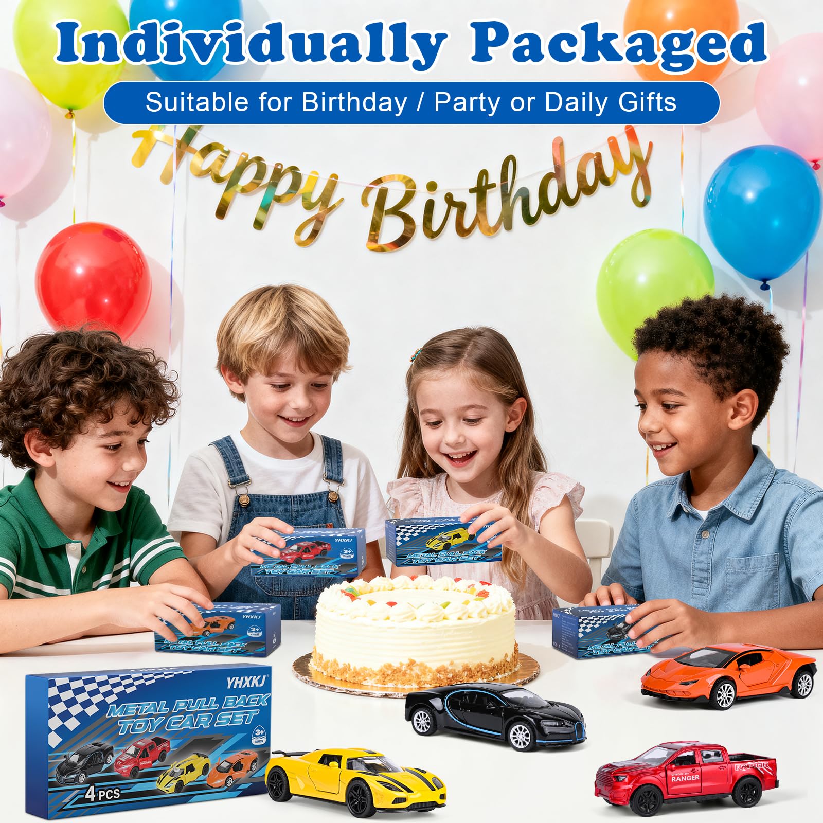 4 Pack 1/36 Metal Diecast Cars Toy with Opening Doors Kid Pull Back Cars Toys Set,Boy Toy Car for Age 3 4 5 6 7 8 9 10 11 12