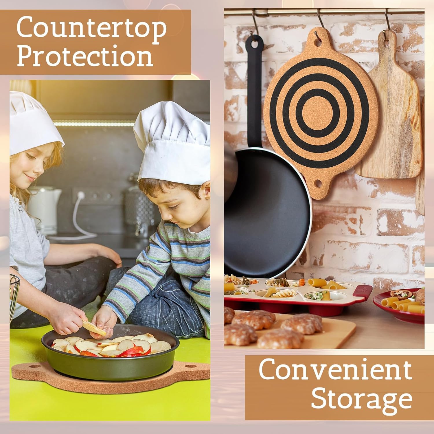 Meanplan 4 Pack Magnet Cork Trivet Magnetic Pot Holders for Hot Pots and Pans Protects Table Kitchen Countertops Protection for Cooking and Baking, Easy to Use, 10", 8", 6"