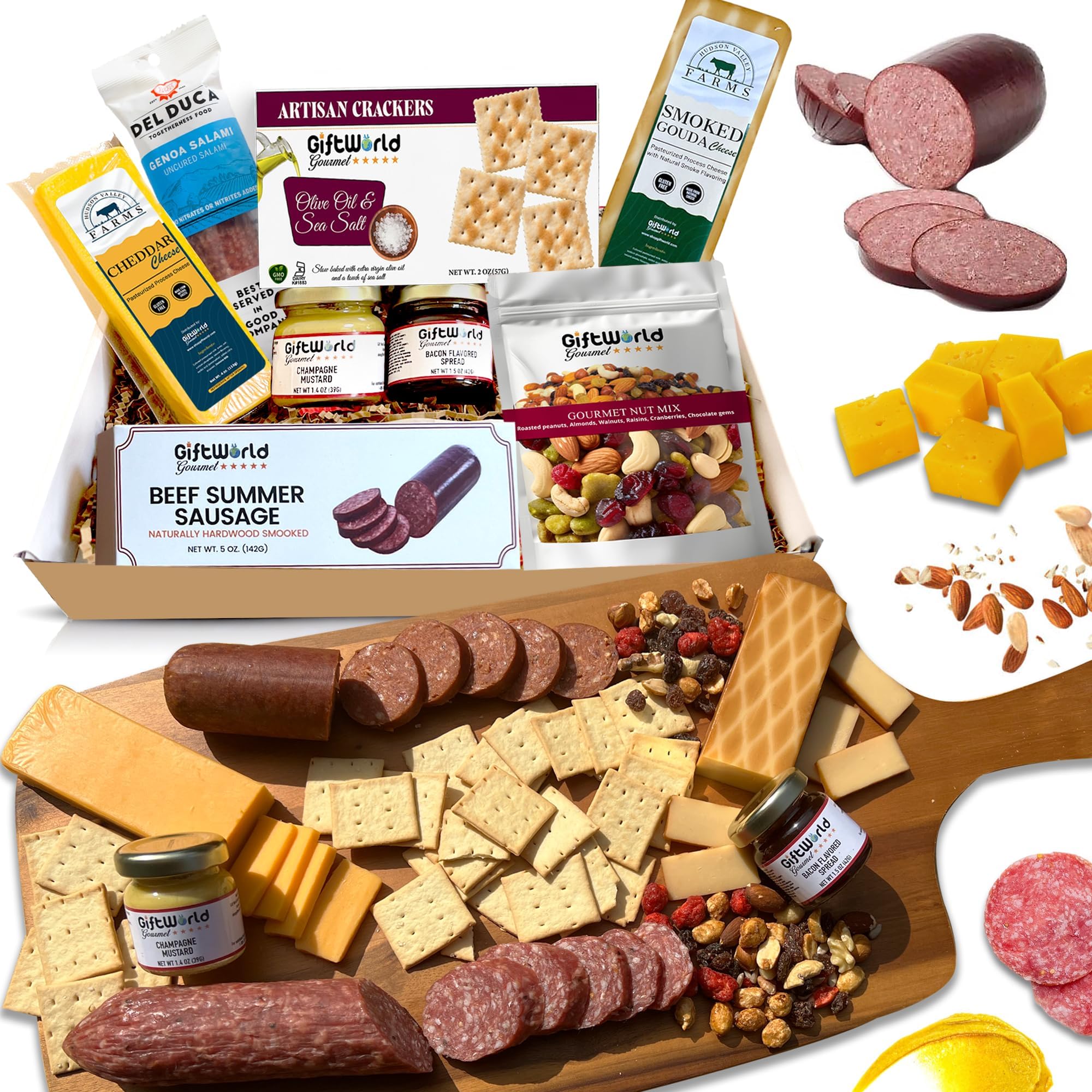 - Charcuterie Meat and Cheese Gift Basket, Charcuterie Board Food Items, Food Gifts for Men, Meat Sampler For Men, Tailgating, Business, Congratulations, Care Packages, Thanksgiving and Christmas Gift (8-item Bundle)