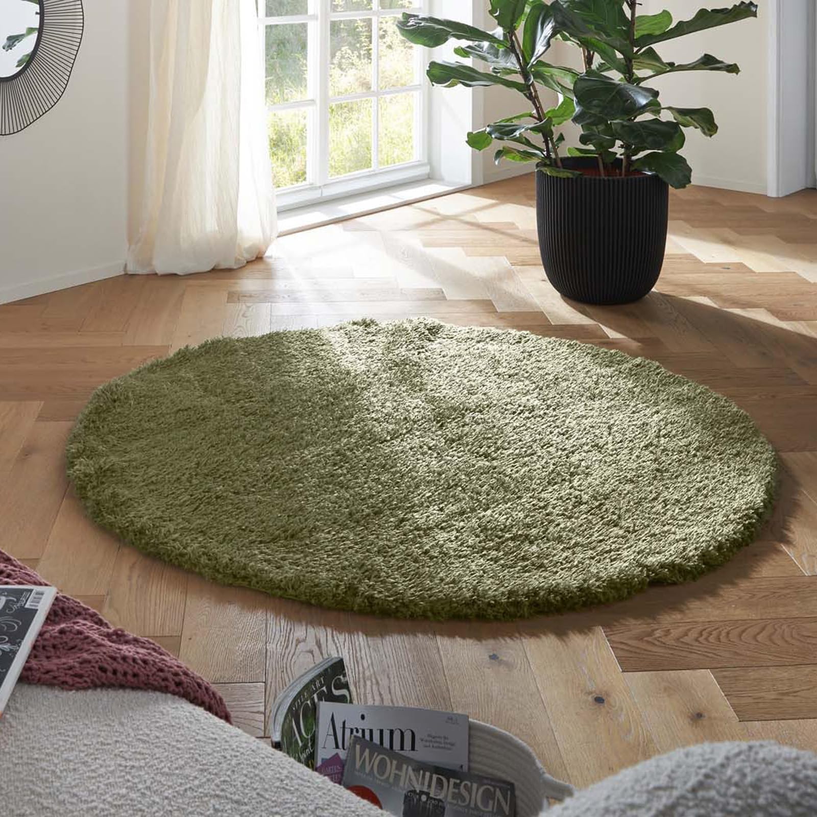 Taracarpet Flokati Teppich Langflor Kuscheliger Shaggy Weich Hochflor Wohnzimmer Schlafzimmer Home deko Modern Flauschig Anti-Rutsch Unterseite Grün 160 cm rund
