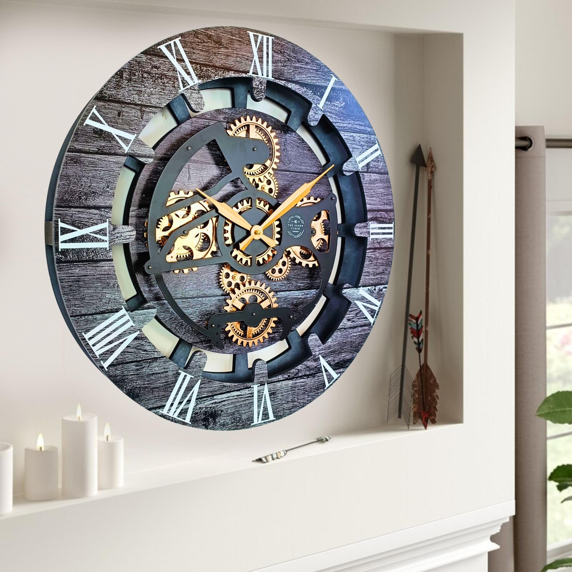Wall Clock with Real Moving Gears Canada Line 24 inch Round (Carbon ...