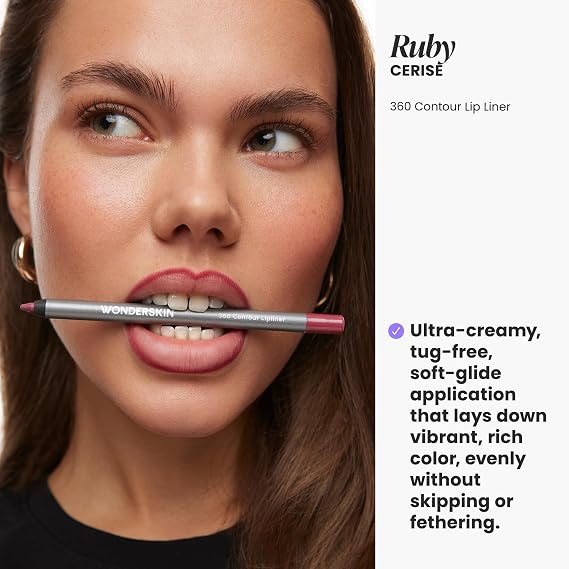 Wonderskin Lipliner Pencil - 360 Contour Lipliner, Long Lasting, Sharpenable, Waterproof and Transfer-Proof Nude Lip Liner Pencil (Ruby)