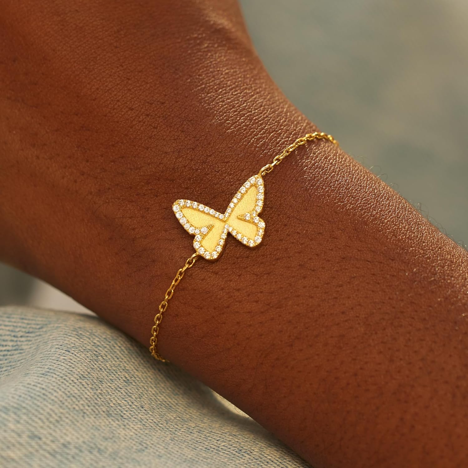 STORYJEWELLERY Gold Plated Butterfly Bracelet, Sterling Silver Bracelets for Women, Dainty Charm Bracelet Adorned with Cubic Zirconia, Butterfly Gifts for Women, Graduation and Birthday Gifts for Her - Image 3