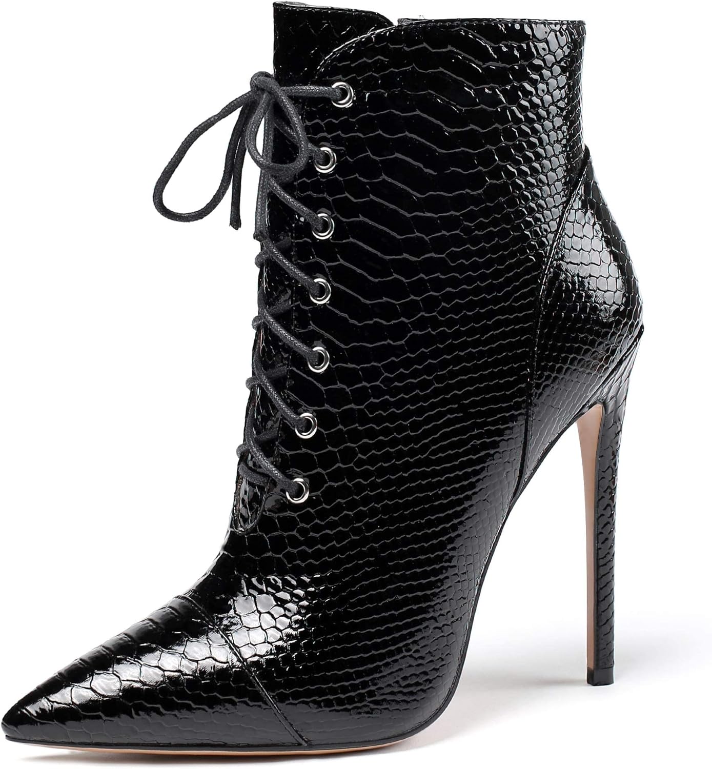Mettesally Women's Pointed Toe High Heel Ankle Boots Lace Up Booties Stiletto Zipper Party Dress Shoes