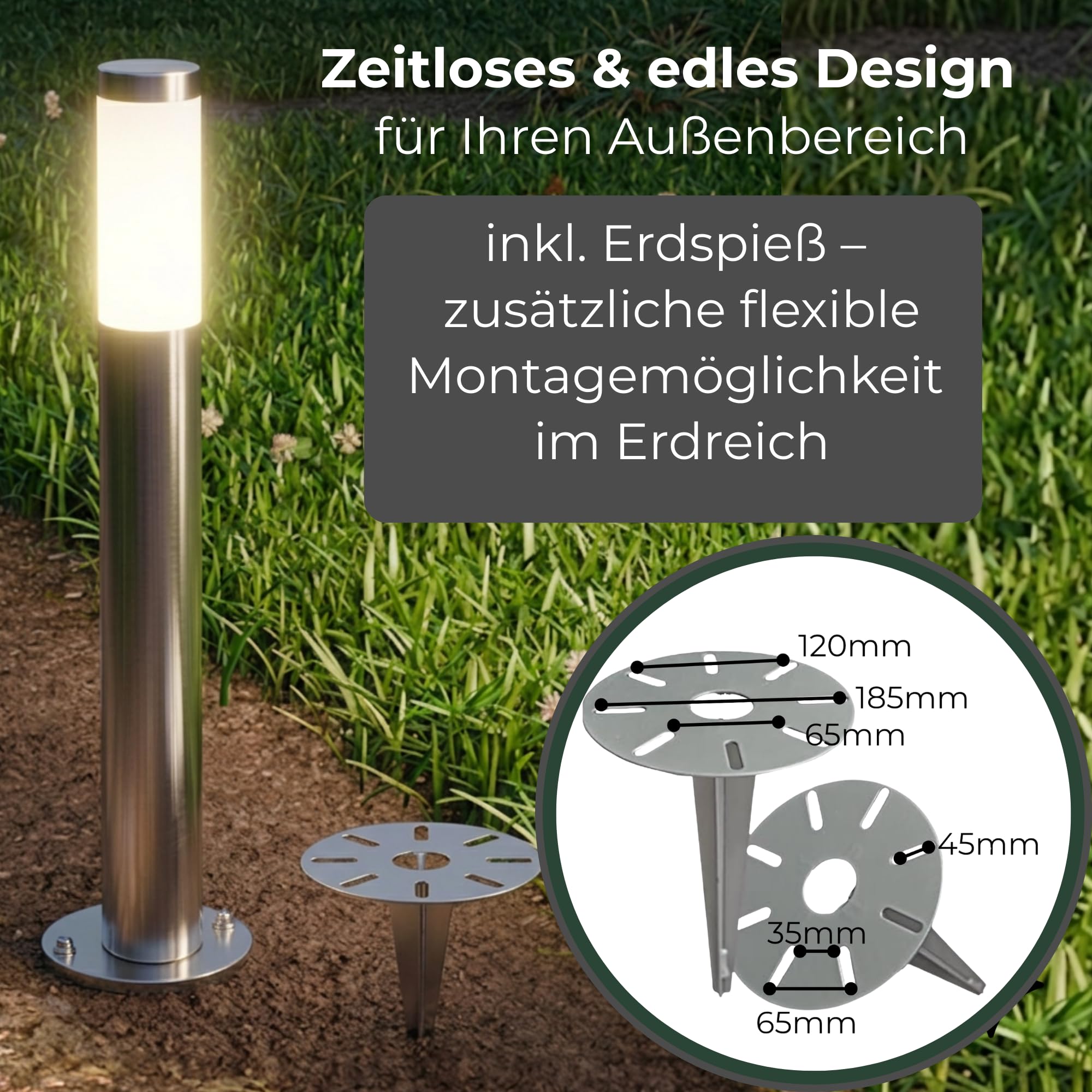 Novatool 4x Wegeleuchte I 110 cm I mit Erdspieß I Edelstahl I IP44 I E27 Sockel I Wegebeleuchtung aussen Aussenleuchten Garten Standleuchte Terassenleuchte Gartenleuchte stehend Terrassenlampe