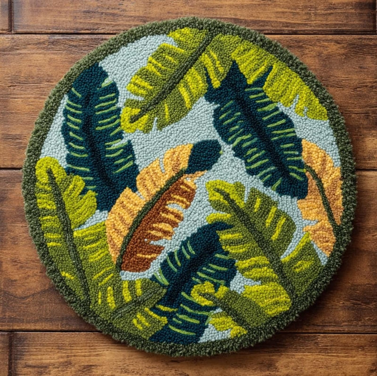 WallustrioaW DIY Latch Hook Kits-Pre Printed Pattern Rug,Tropical Palm Leaves,Latch Hook Rug Kits for Kids and Adults Beginner Home Decor Gifts,50x50cm