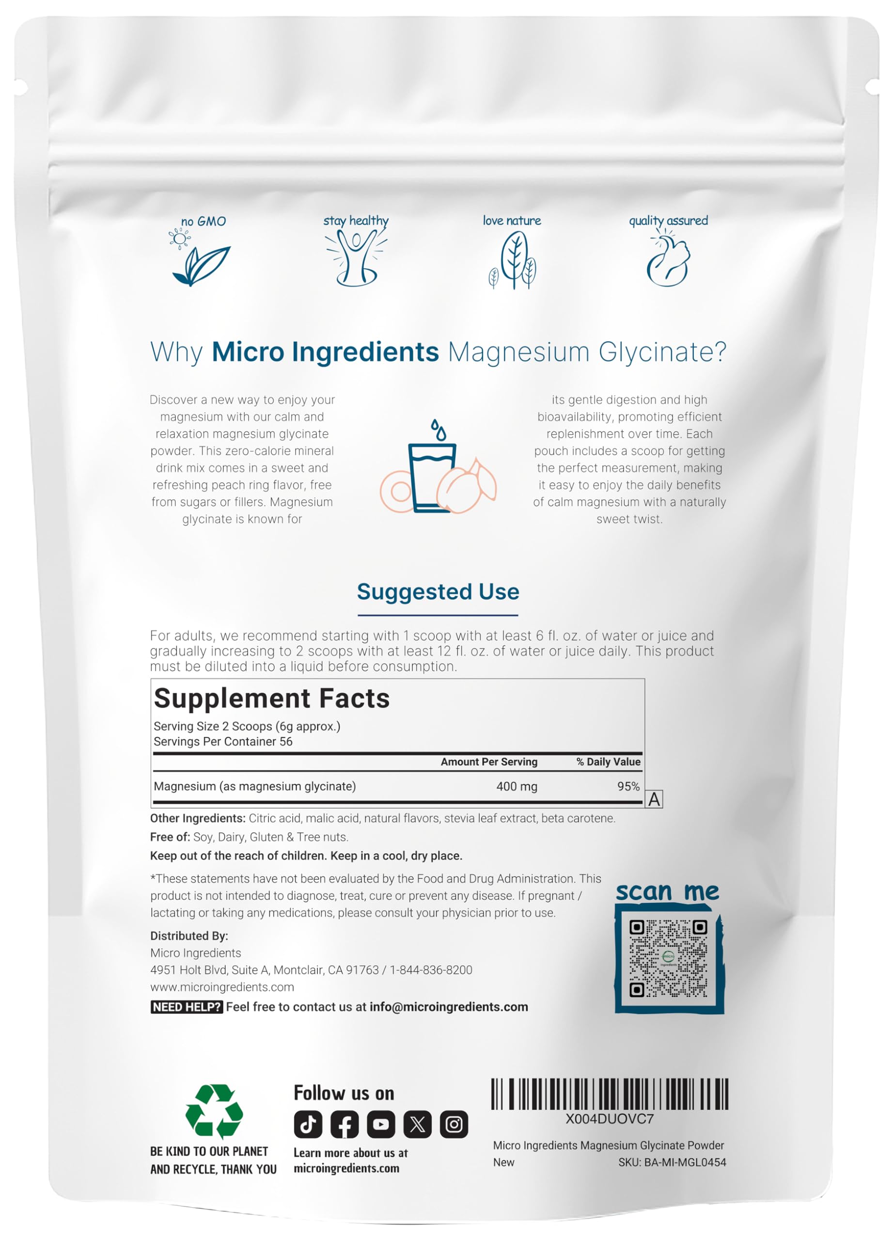 Magnesium Glycinate Powder, 12oz (56 Servings) | Sweet Peach Ring Flavored | Sleep, Muscle, Heart & Nerve Health Support* | Chelated Magnesium Supplement | Non-GMO, Vegan, Sugar Free — Amazon image 2