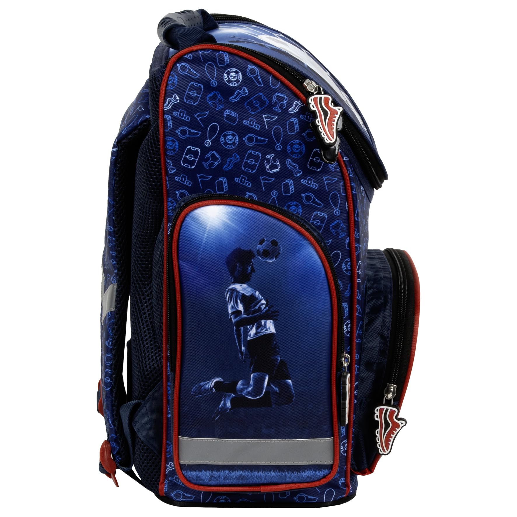 Goldkids - Schulranzen für Jungen, 4er-Set - Schul-Rucksack für Kinder mit Federmäppchen - Schuhbeutel und Hausaufgabenheft - Fußball Motiv - 1-3 Klasse