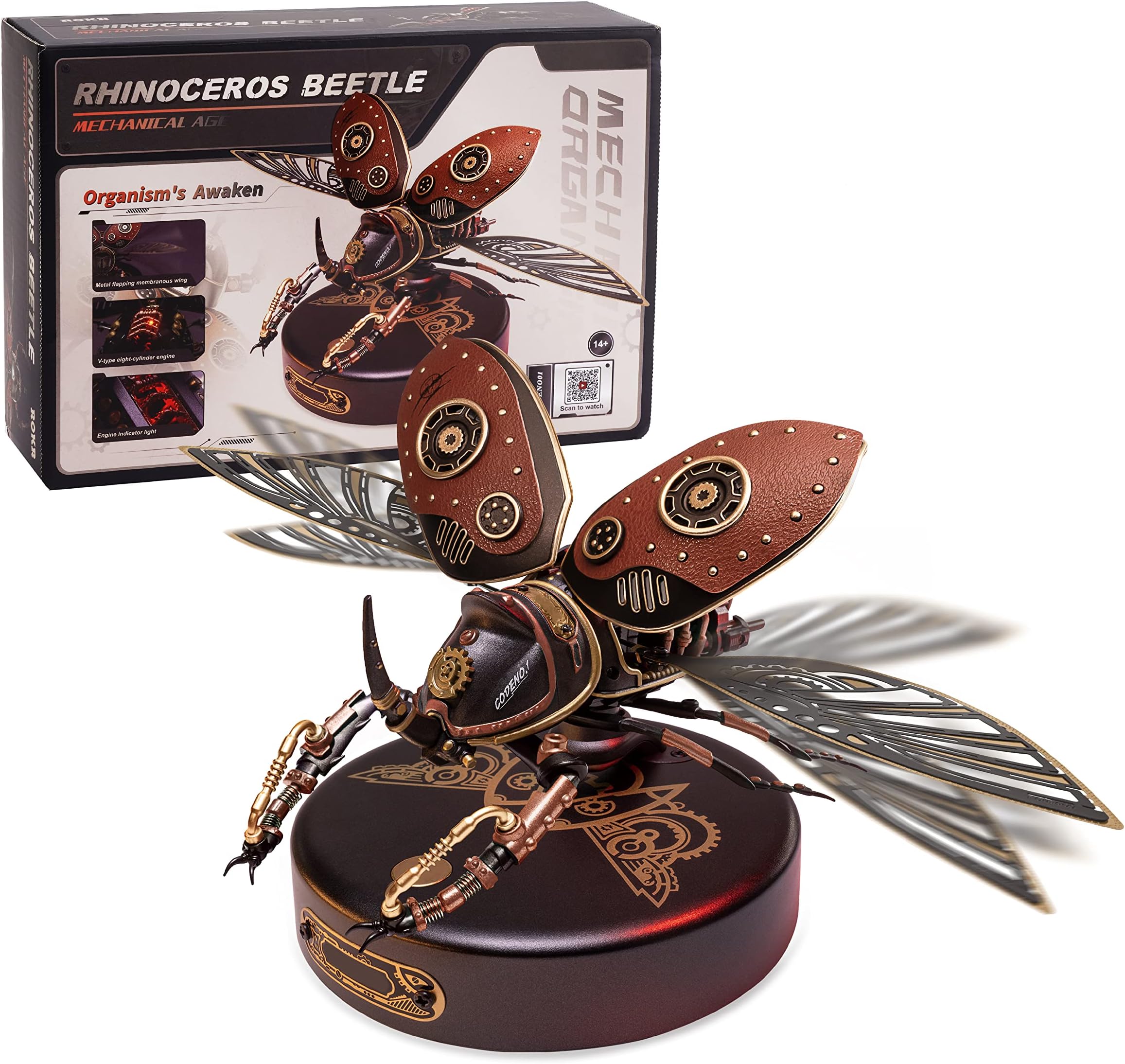 Gift for Teen Boys/Men/Hobbyist, Birthday Gift Idea, ROBOTIME MI01 Plastic Model Kit, 156 Pieces Mechanical 3D Puzzles, Rhinoceros Beetle Model Building Kits