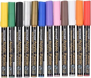 Mingzhe BIGTHUMB Canetas Marcadoras de Tinta Acrílica 12 Cores Vibrantes Conjunto Pintor Acrílico Cor Brilhante Secagem Rápida Não Tóxico Canetas de Tinta à Base de Água para Pedra Pedra Metal Vidro M