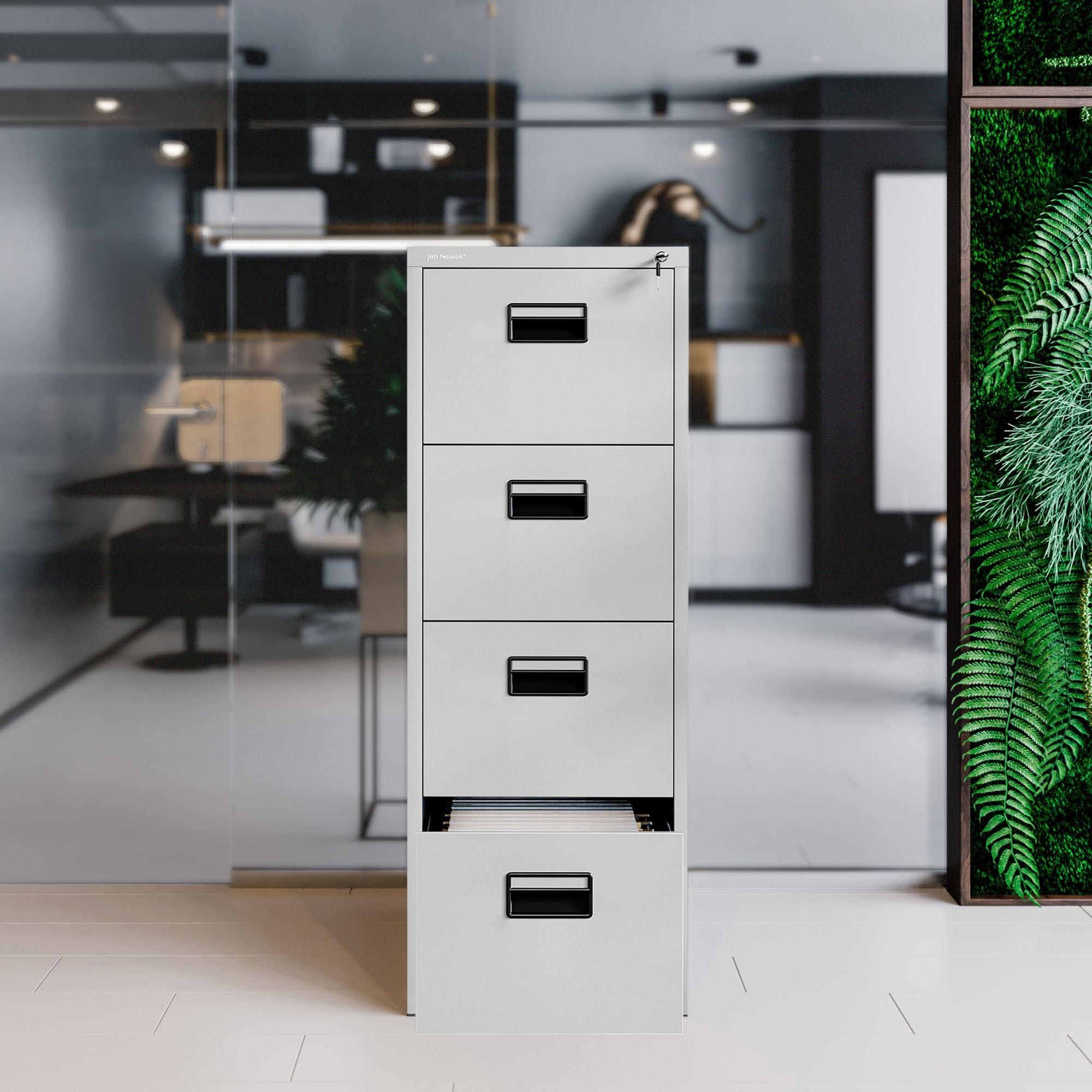 Jan Nowak Armoire Classeur pour Dossiers avec 4 Tiroirs Armoire de Bureau Metallique Revêtement en Poudre Tôle d'acier 132 cm x 46 cm x 62 cm (Gris)