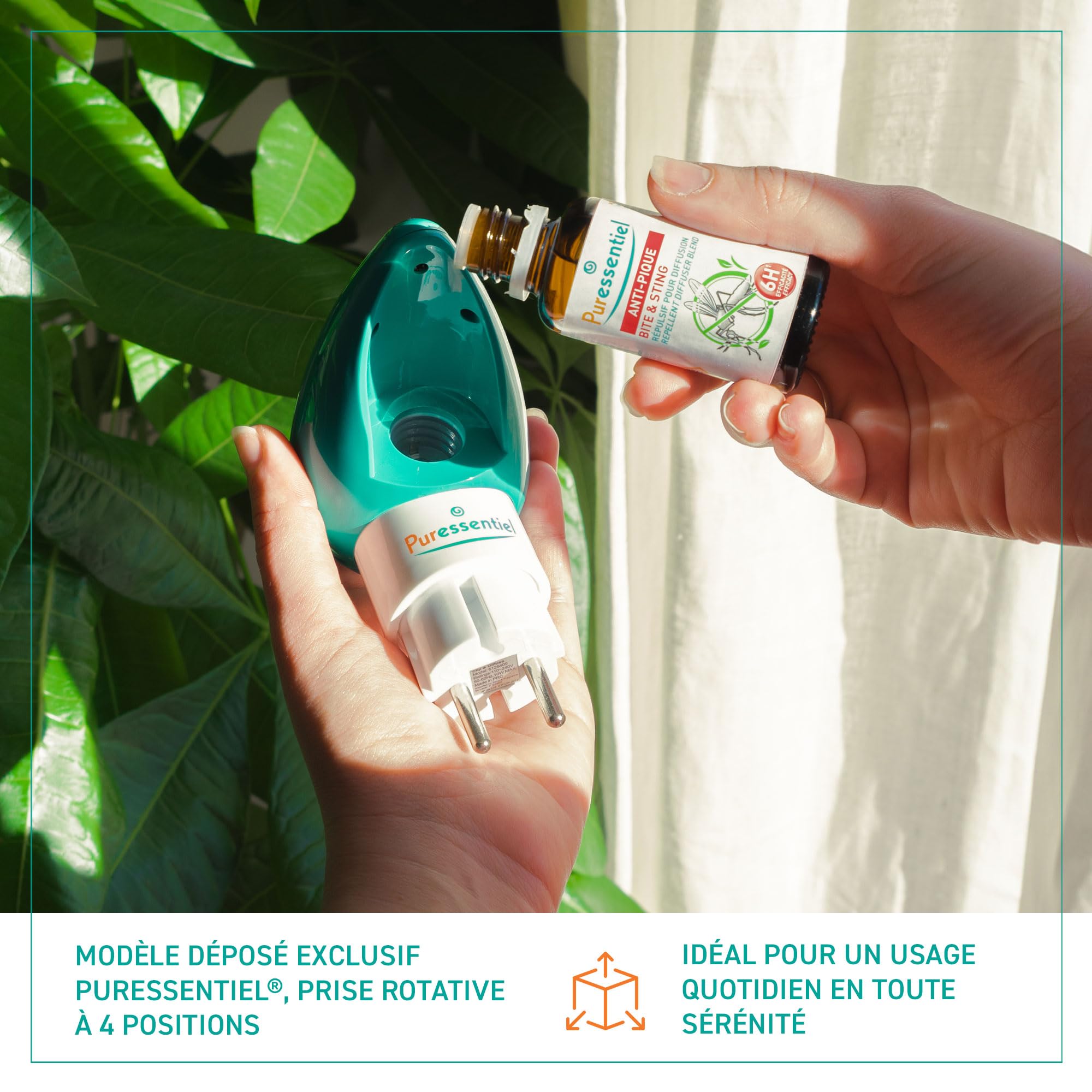 Puressentiel - Diffuseur d'huiles essentielles à ultrasons - Clip et diffuseur - Diffuseur d'aromathérapie Rotatif et à poignée silencieuse - sans Eau, LED,Blanc et Bleu