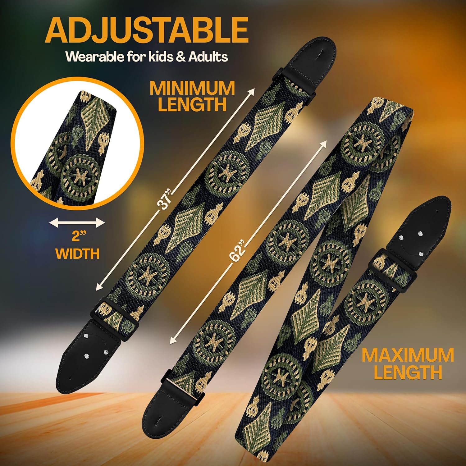 Personalized Guitar Strap Tree Leaves Vintage including - 2 Picks + Locks + Secure Button. Add Your Text and We Make It Especially For You . Get Your Own Custom Guitar Strap, No Shipping Cost!
