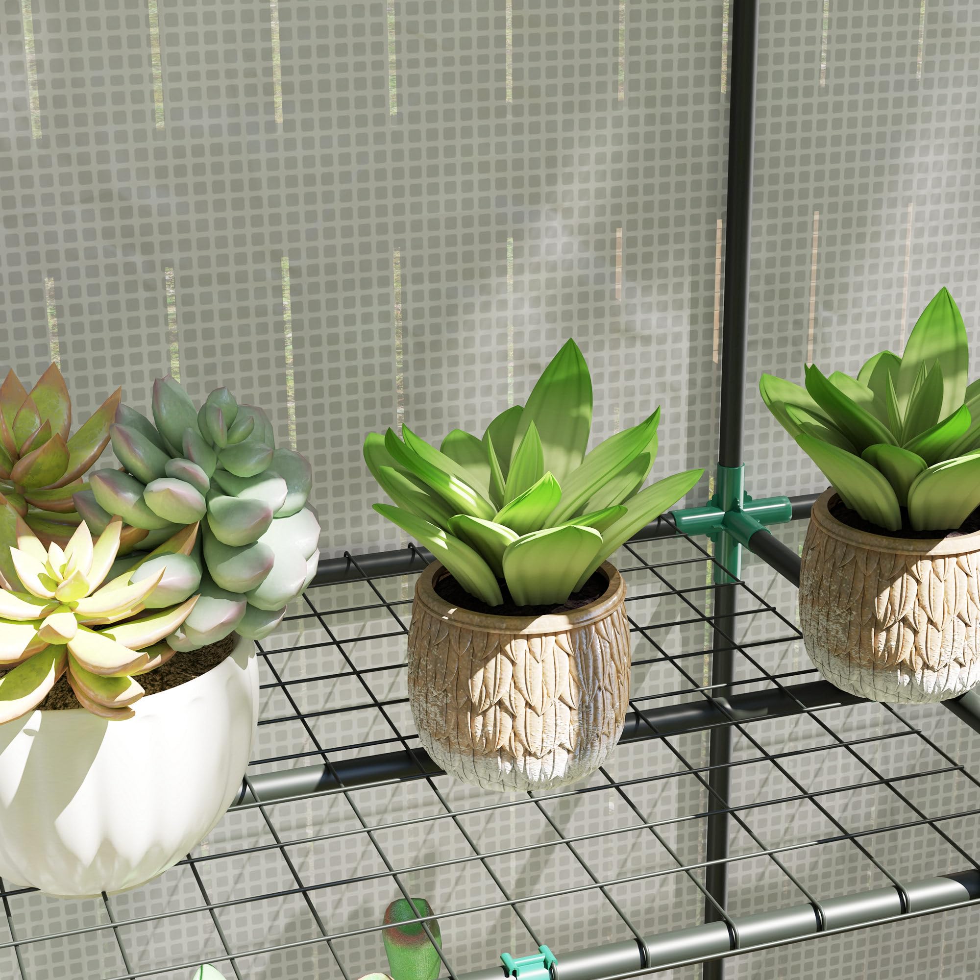 Outsunny Serra da Giardino con 2 Porte Avvolgibili, Scaffale a 3 Ripiani e Tasche Laterali, Struttura in Acciaio e Copertura in PE, Serra per Orto per Piante e Fiori, Protezione Anti UV, Bianco Verde