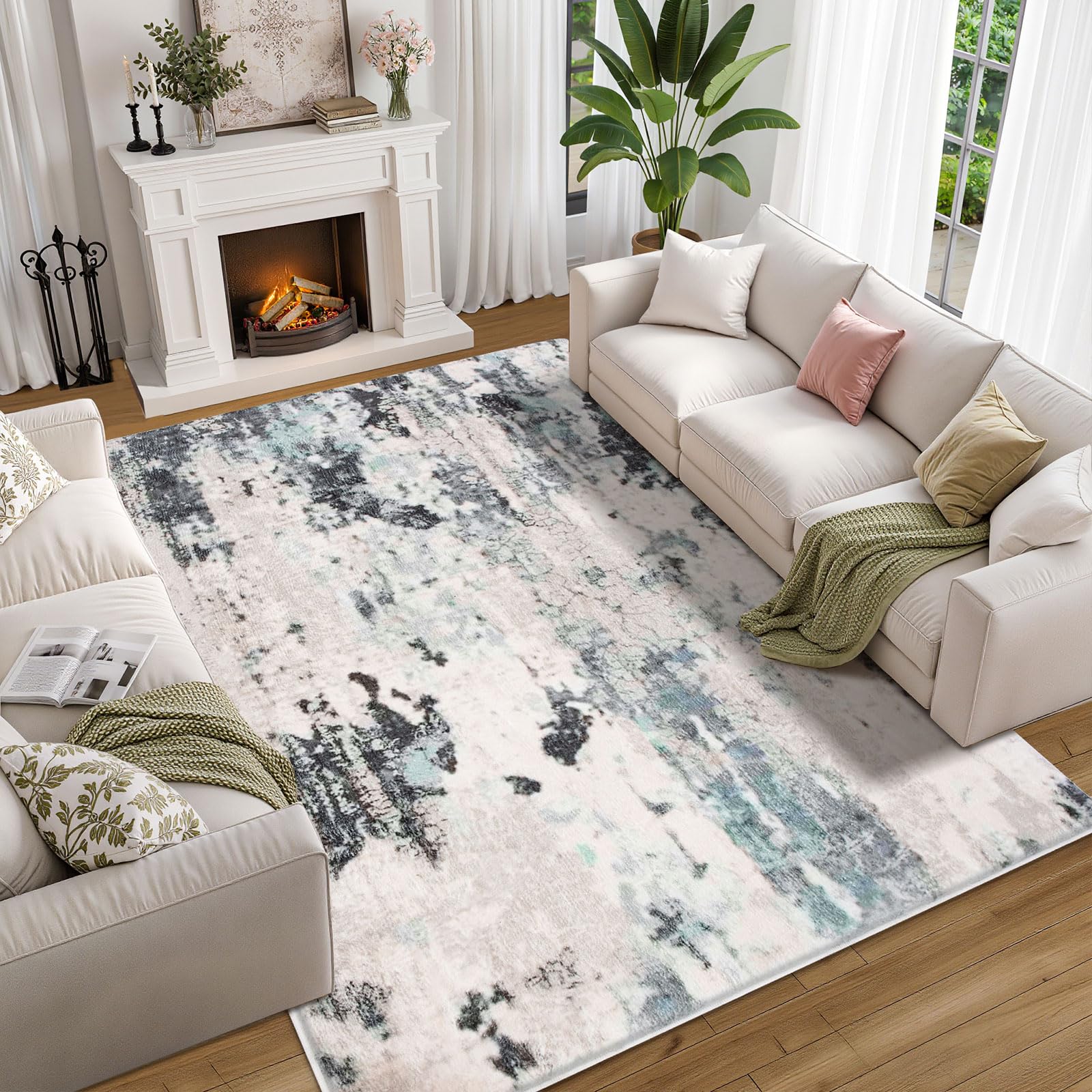 Vloerkleed voor de woonkamer, modern, abstract, laagpolig