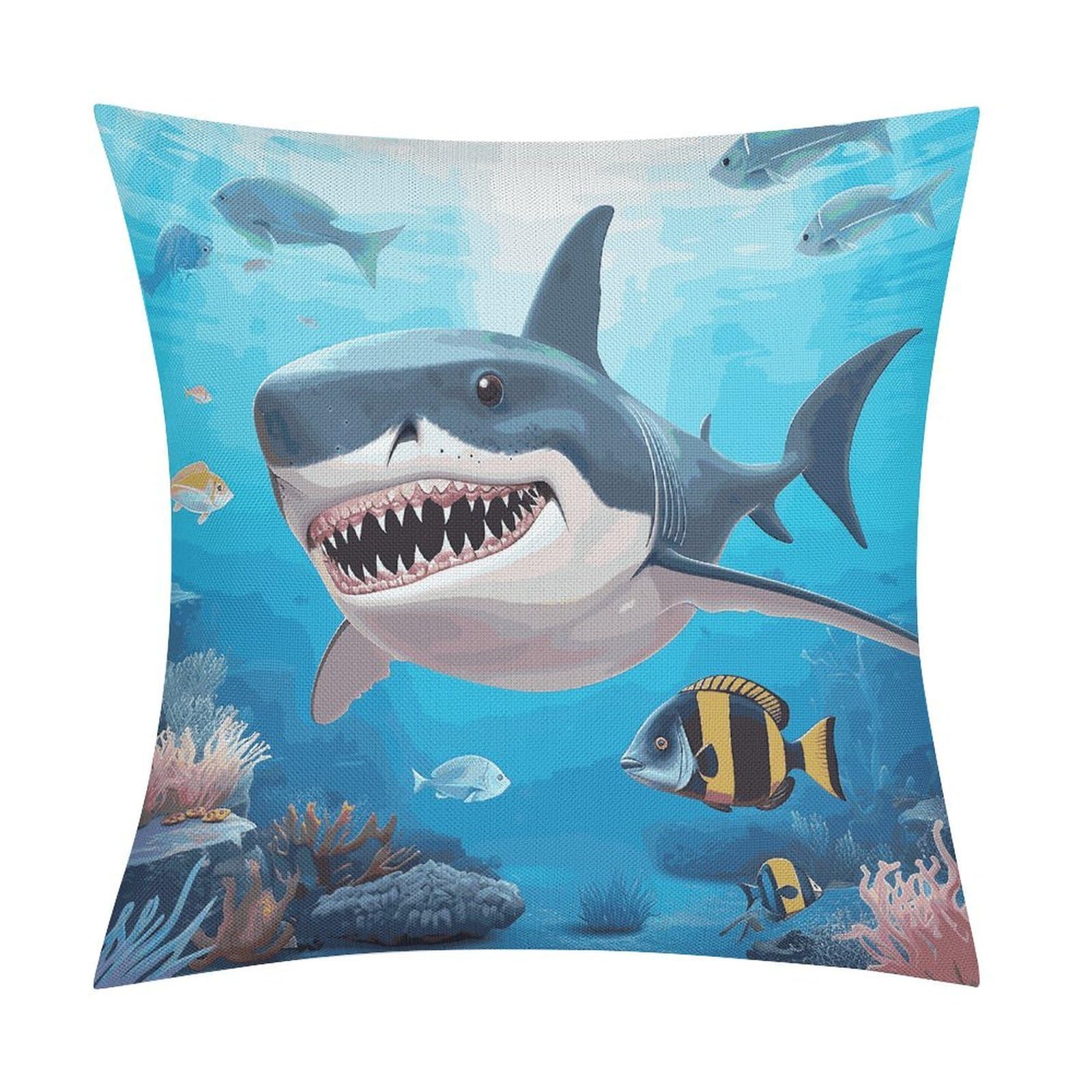Adfgyerh Style Shark Ocean Theme Pillow Covers Soft And Comfortable Invisible Zipper ，Home Decor 18X18 Inch Edging Technology，Throw Pillow Covers For Couch Sofa Bedroom Living Room.