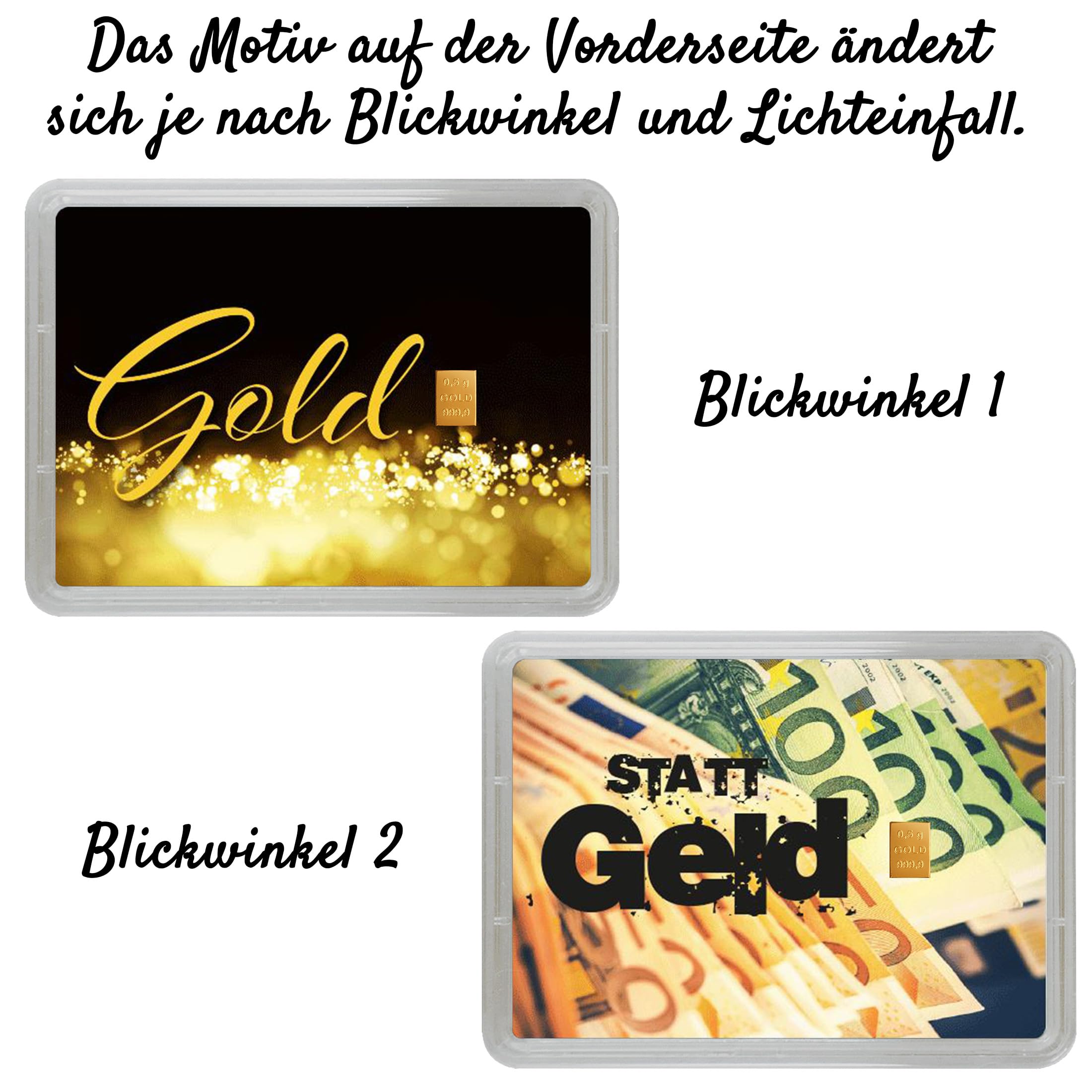 Goldstücke 24 - Goldbarren als Geschenk in Motivbox “Gold statt Geld” - Feingold 999,9 (0,5 Gramm Gold)
