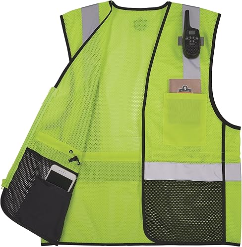 Miniatura 8 de Ergodyne GloWear 8210Z-BK - Chaleco de seguridad clase 2, malla de alta visibilidad, reflectante, frente negro, cremallera