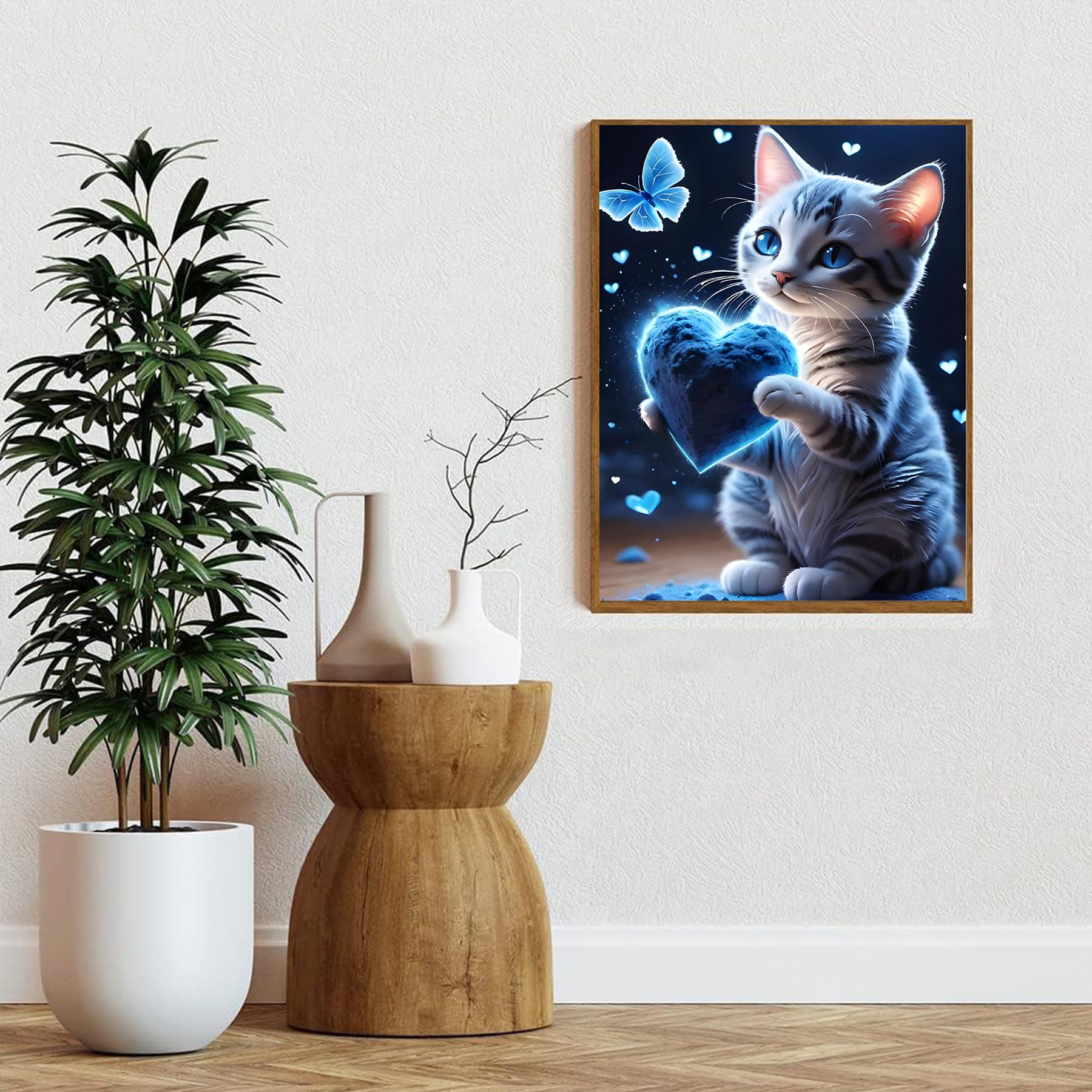 Feelive Diamond Painting Katze – DIY Kit Mit Runden Steinen, 30x40 Cm, Winter-Motiv