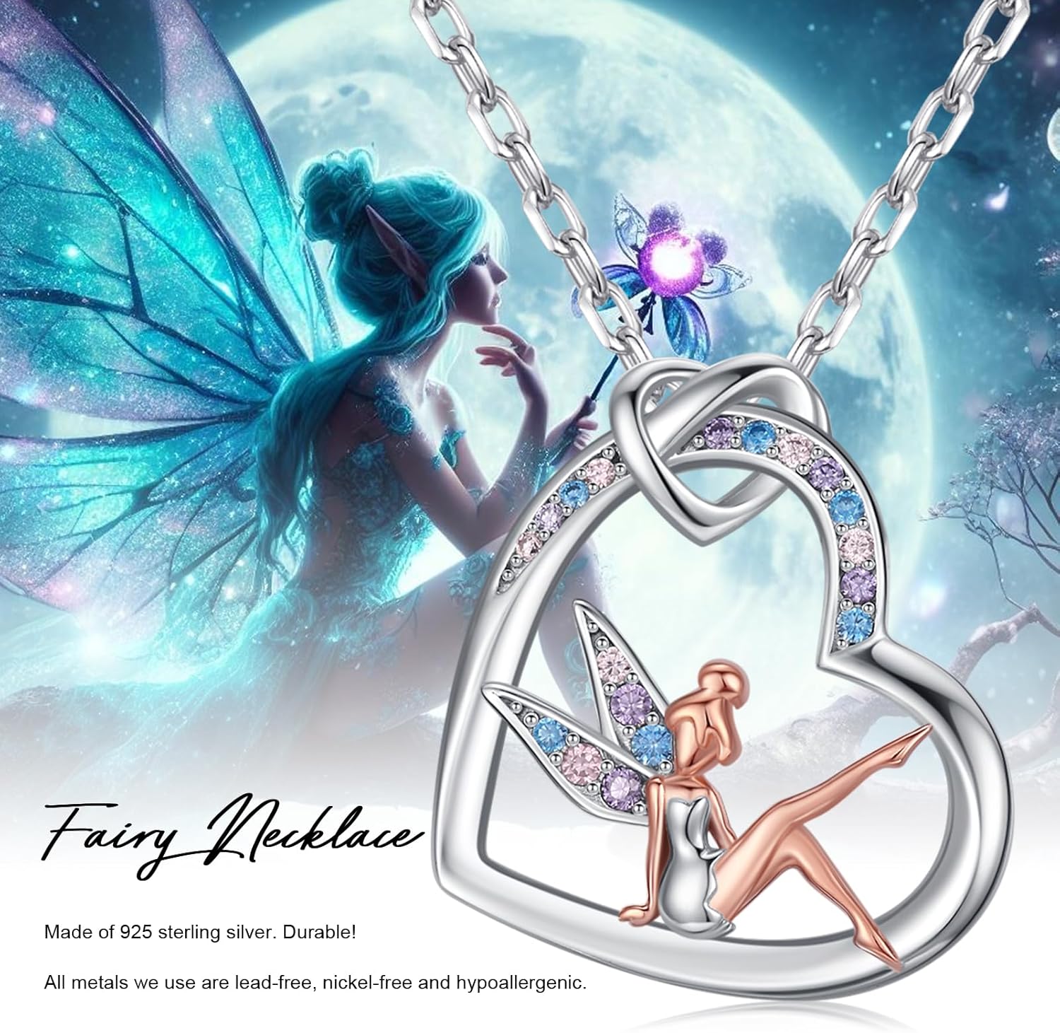 Fairy Necklace Gifts for Women 925 Sterling Silver Fairy Pendant Angel Elf Jewelry Gifts for Daughter - Image 7
