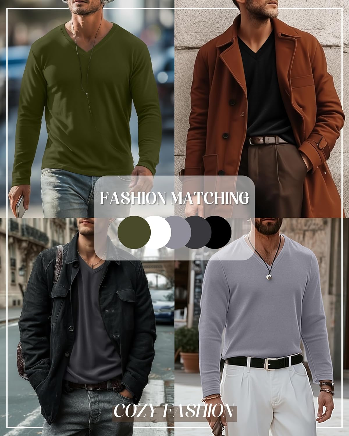 5 Pack Thermal Long Sleeve Shirts for Men V Neck Fleece T Shirt Loose Fit Base Layer Sweatshirts Cold Weather - Image 3