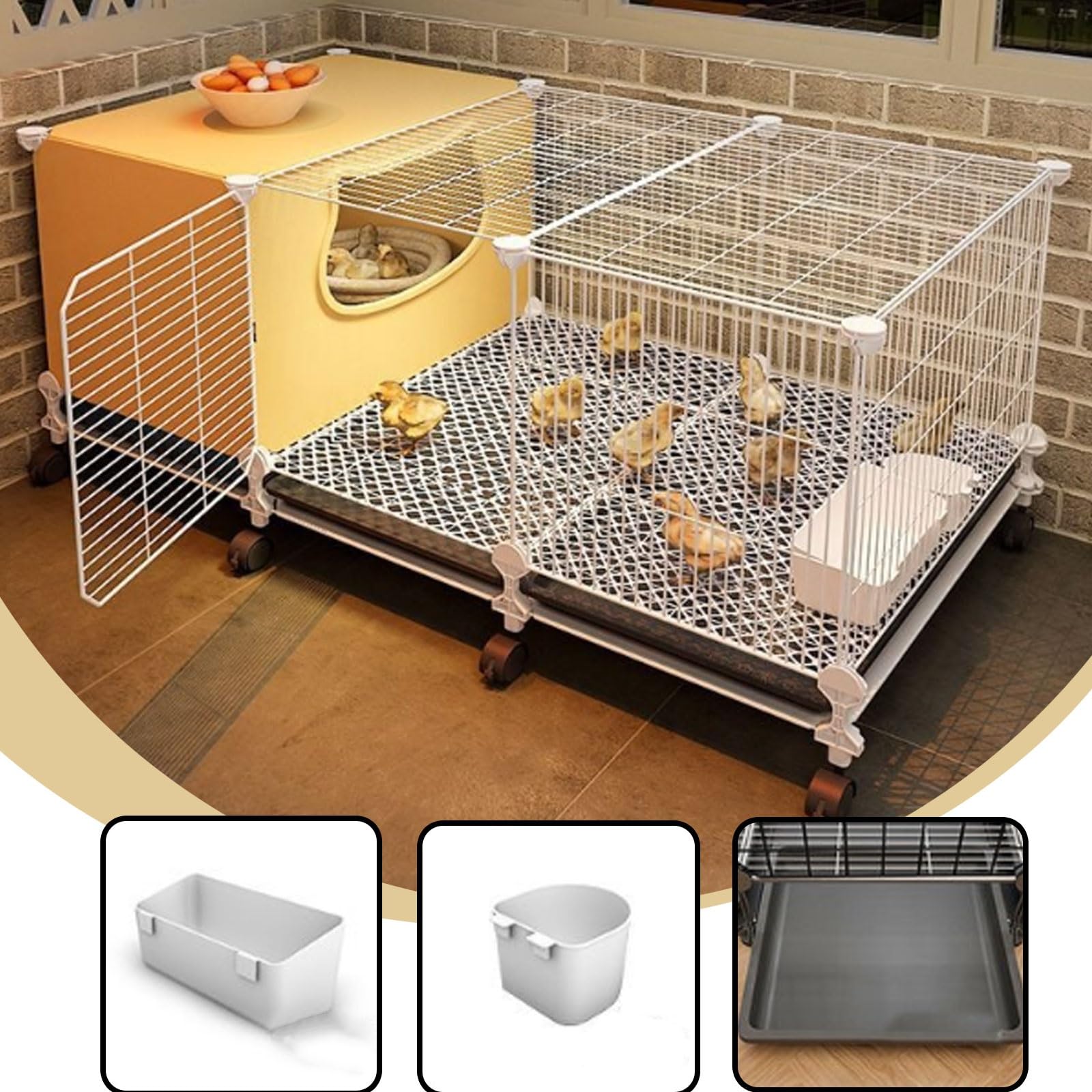 Gallineros Baratos Material De PP Y Hierro Jaula para Gallinas Exterior Totalmente Lavable Fondo con Bandeja Y Ruedas para Gallinas, Animales Pequeños(70 * 36 * 45CM)