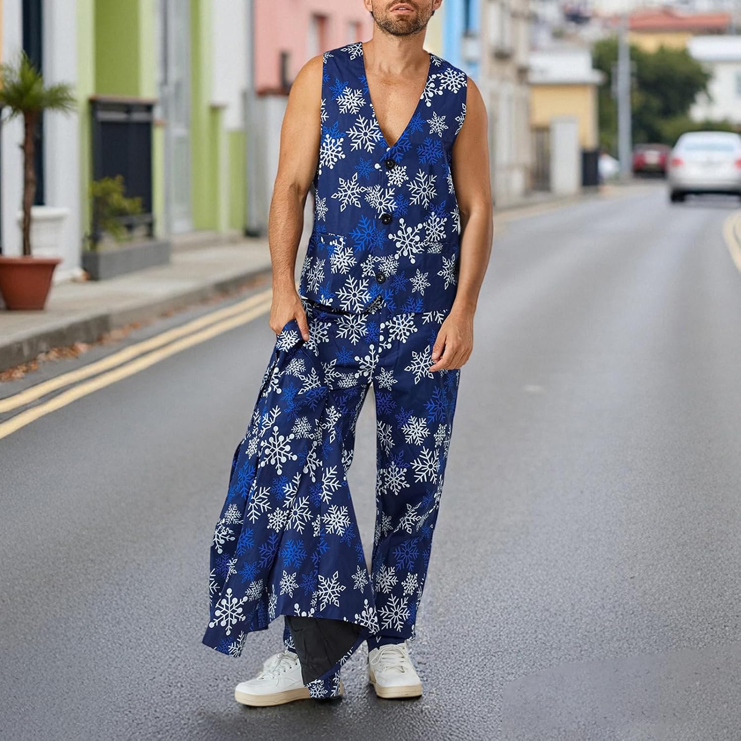 Men's Christmas Suit 3 Piece Slim Fit Xmas Printed Blazer Jacket Pant Vest Formal Dress Party Prom Outfits