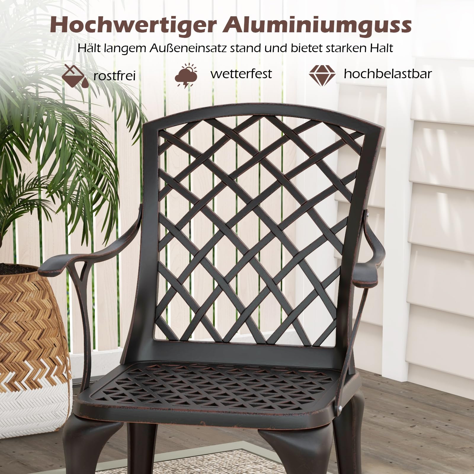 COSTWAY Set van 2 tuinstoelen met armleuningen, terrasstoelen van textiel en metalen frame, balkonstoelen tot 200 kg belastbaar, voor tuin, balkon, zwembad, 56 x 72 x 90 cm (zwart