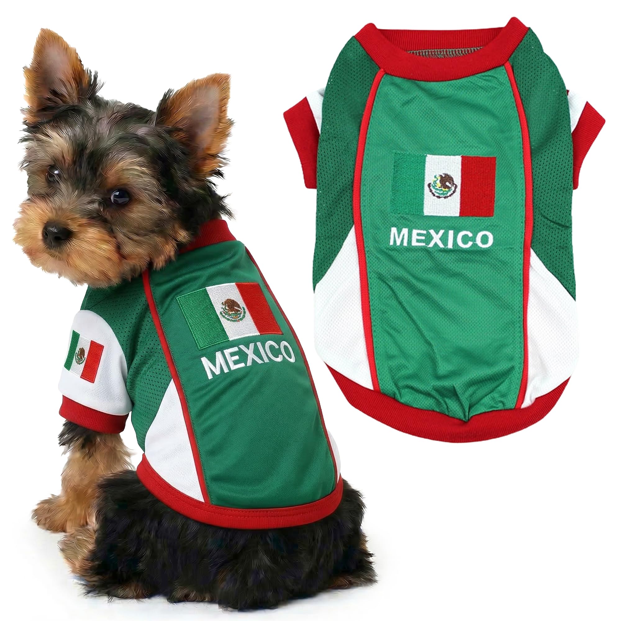 Parisian Dog Mexico Jersey - Breathable Mesh Puppy Football Jersey - Lightweight Stretch Sporty Dog Mexican Outfit - Summer Shirts for Small Dogs -