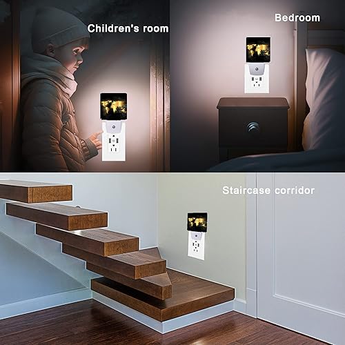 Miniatura 5 de Luz nocturna con mapa del mundo dorado, luces nocturnas de temática náutica enchufables a la pared, para niños y niñas, regalos de noche con sensor