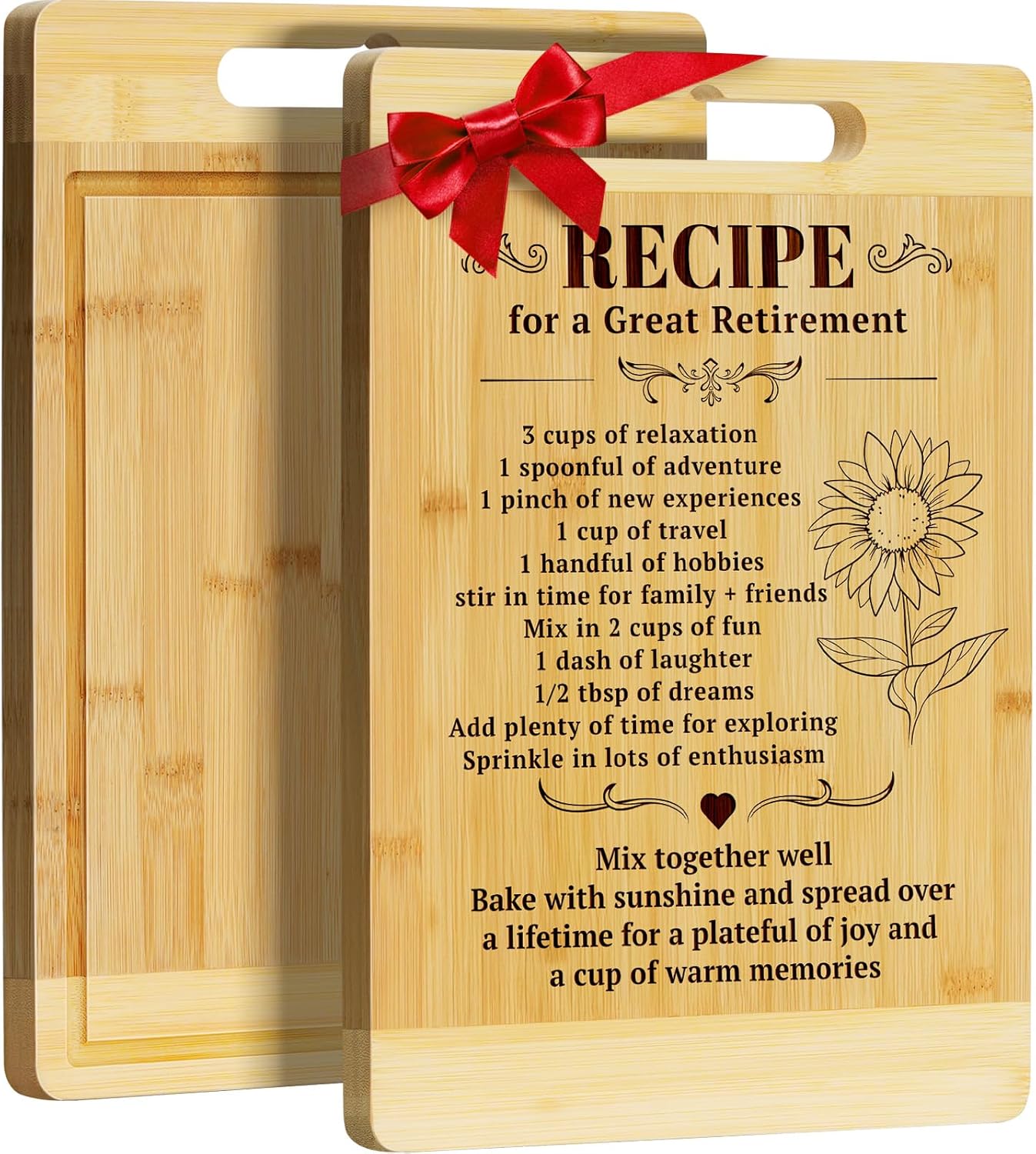 Kikcoin Retirement Gifts for Women 2026 - Bamboo Cutting Boards Leaving Gifts for Colleagues, Coworker, Friend, Teacher, Parents, Family, Retirement Party Decoration, Recipe for Great Retirement
