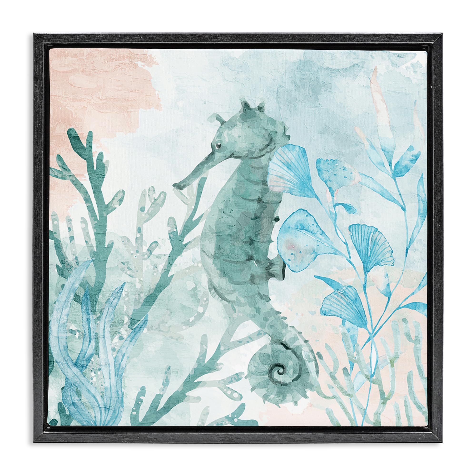 Stupell Industries Jet Black (Matte) Seahorse Sea Swim Coastal Marine, 17 X 17 Inch Canvas In Floater Frame