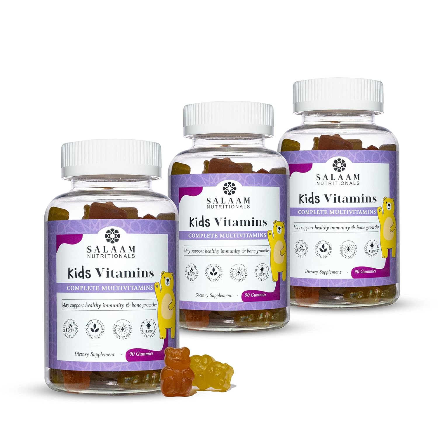 Salaam Nutritionals - Multivitamins, Multivitamins for Kids, Gummy Vitamins with 13 Essential Vitamins + Minerals, Bone and Immunity Support, 90 Count, 3 Packs
