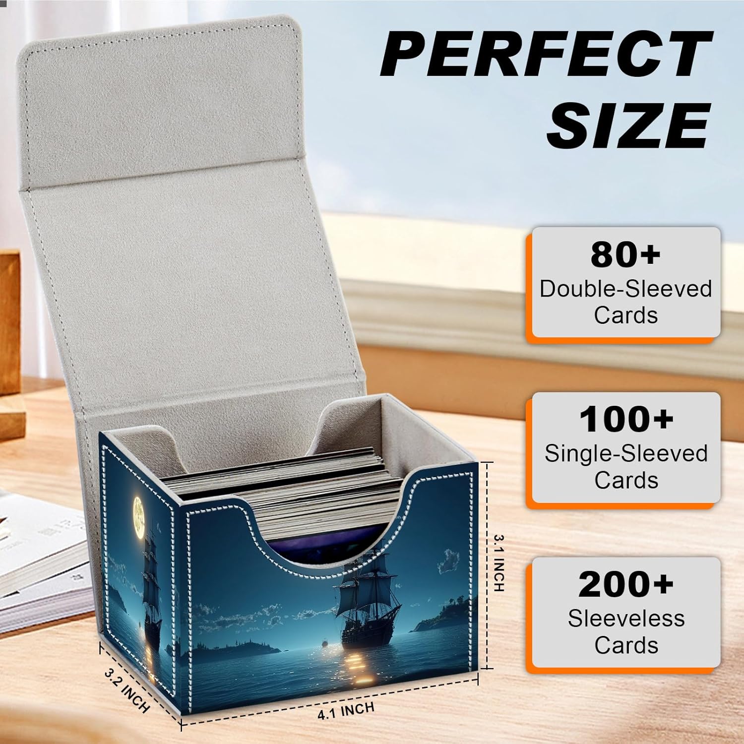 for MTG Playmat with Card Game Storage Box, Creative Pattern for MTG Card Box for TCG Playmat for Trading Card Game, Moon Ship Blue Sea